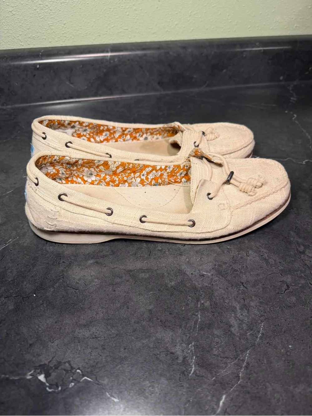 Toms Women's Light Beige Canvas Tassel Loafers